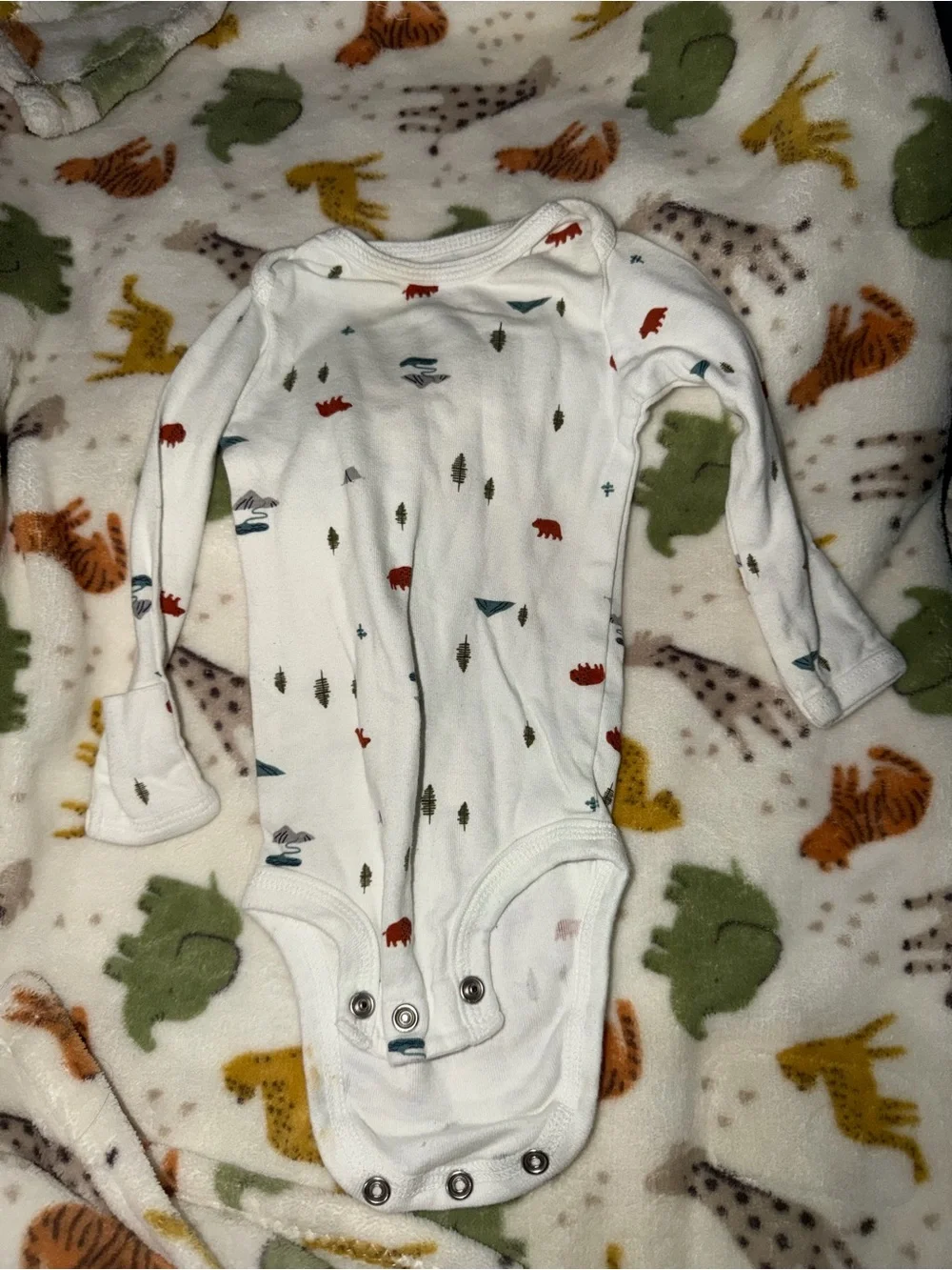 Carter's White Long-Sleeve Baby Bodysuit with Tiny Woodland Motifs